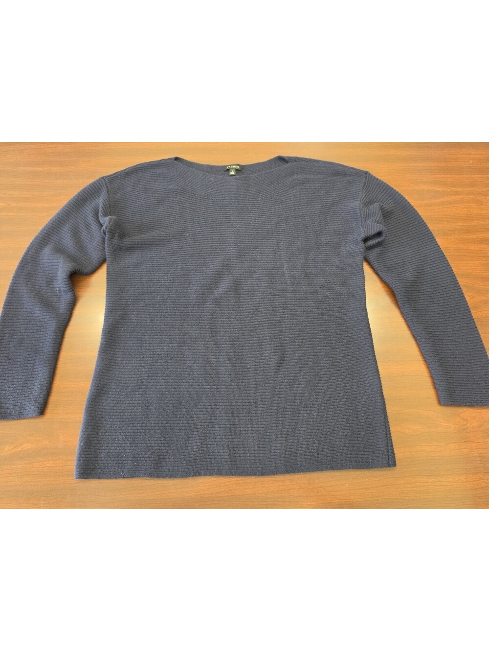 Talbots Large Navy Blue Rib Knit Sweater Lambswool Blend Long Sleeve Classic